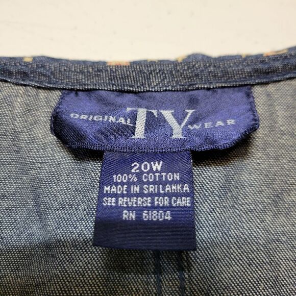 Vintage 90s Denim Blue Jean Maxi Dress Star Print Bandana Collar Western - Picture 10 of 13